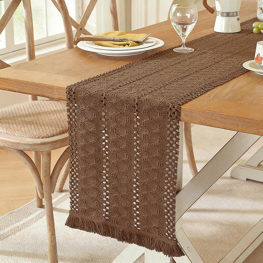 HASTHIP® Retro Jacquard Table Runner 12x72 Inch Table Runner for 4-6 Seater,Countryside Minimalist Hollow Out Table Runner Home Dining Table Decoration for Party, Festival,Christmas