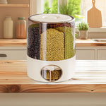 HASTHIP® Grain Dispenser,360 Rotating 6 Compartment with Lid,One-Click Output rice Storage Round (9.25×9.25×11.02in)-Beige