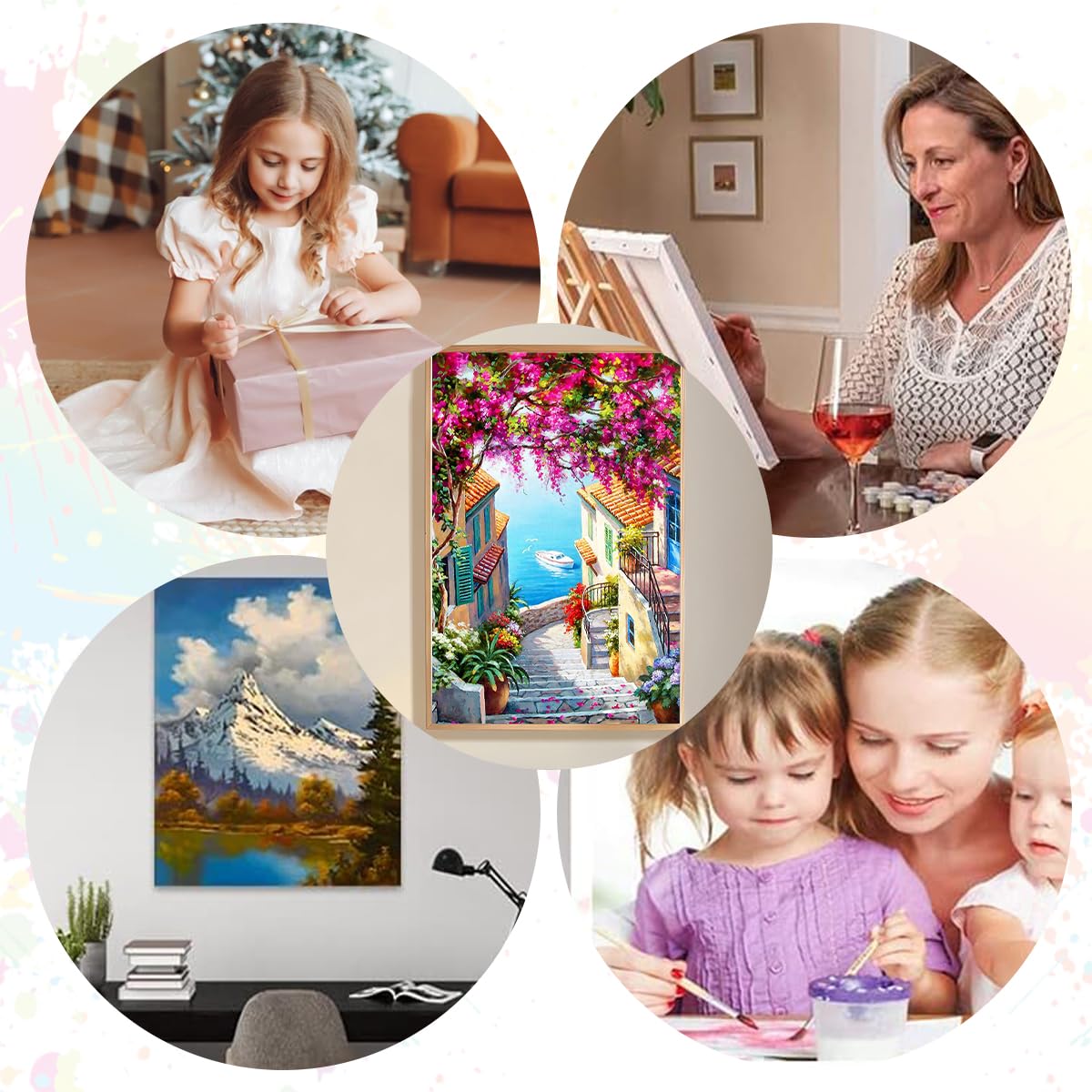 HASTHIP Paint by Numbers Art Kit for Wall Decor featuring Mediterranean Dreamscape 16x20 in | DIY Acrylic Oil Canvas Craft Set