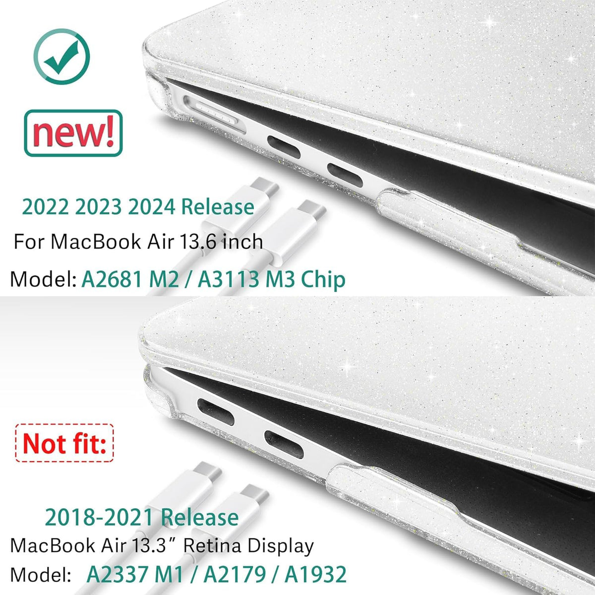 HASTHIP Laptop Cover for MacBook Air 13.6 inch with Clear Glitter Hard Shell | Anti Scratch Protection