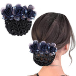 HASTHIP® Red de Pelo para Moño con Flores,Accesorios de Moño Floral para Mujeres,Clip Decorativo con Flor Artificial y Brillante Pinza Elegante Bailarina Enfermera o Uso Diario