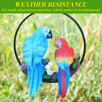 HASTHIP Garden Decor Resin Parrot Hanging for Patio and Living Room featuring 15cm Cast Iron Ring Frame | Blue and Red Parrot Ornament with Chain Hook