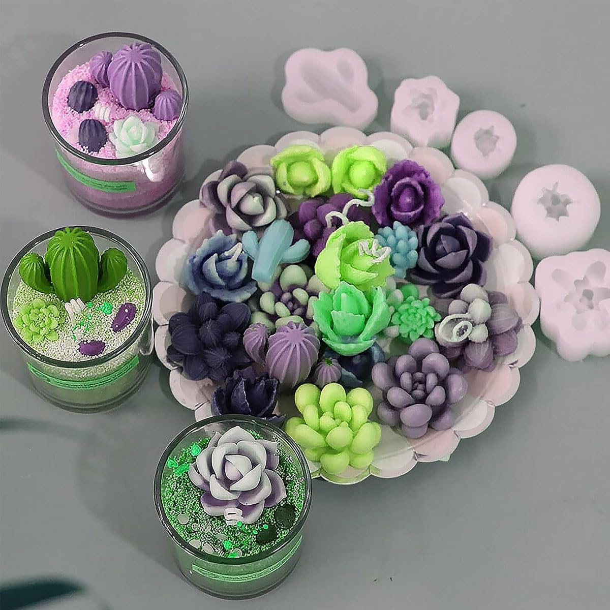 HASTHIP Succulent Silicone Molds for DIY Resin Crafts featuring 9 Styles & Non Stick Design | Food Grade Reusable White Set