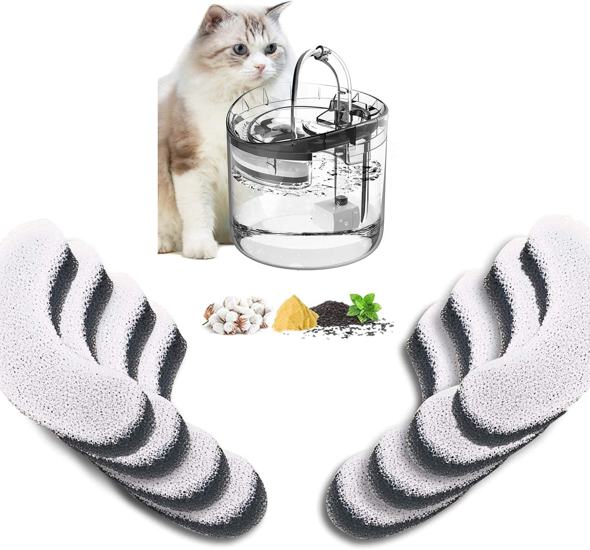 HASTHIP® Filtros de Repuesto para Fuente de Agua para Gatos 8PCS,Filtros Lavables con Sistema Triple Filtración,Carbón Activado y Resina Intercambio Compatibles con Bebederos Mascotas