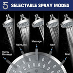HASTHIP Round Shower Head with 5 Spray Modes and 360 Degree Flexibility | 4 in ABS Flush-Mount Design