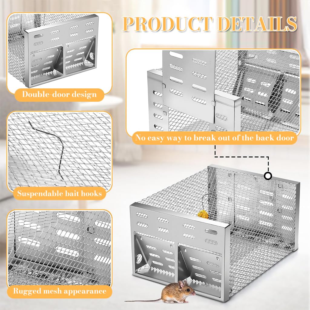 HASTHIP Rat Trap for Indoor and Outdoor Use featuring Dual Entry One Way Door 12 x 9 x 6 in Metal Cage