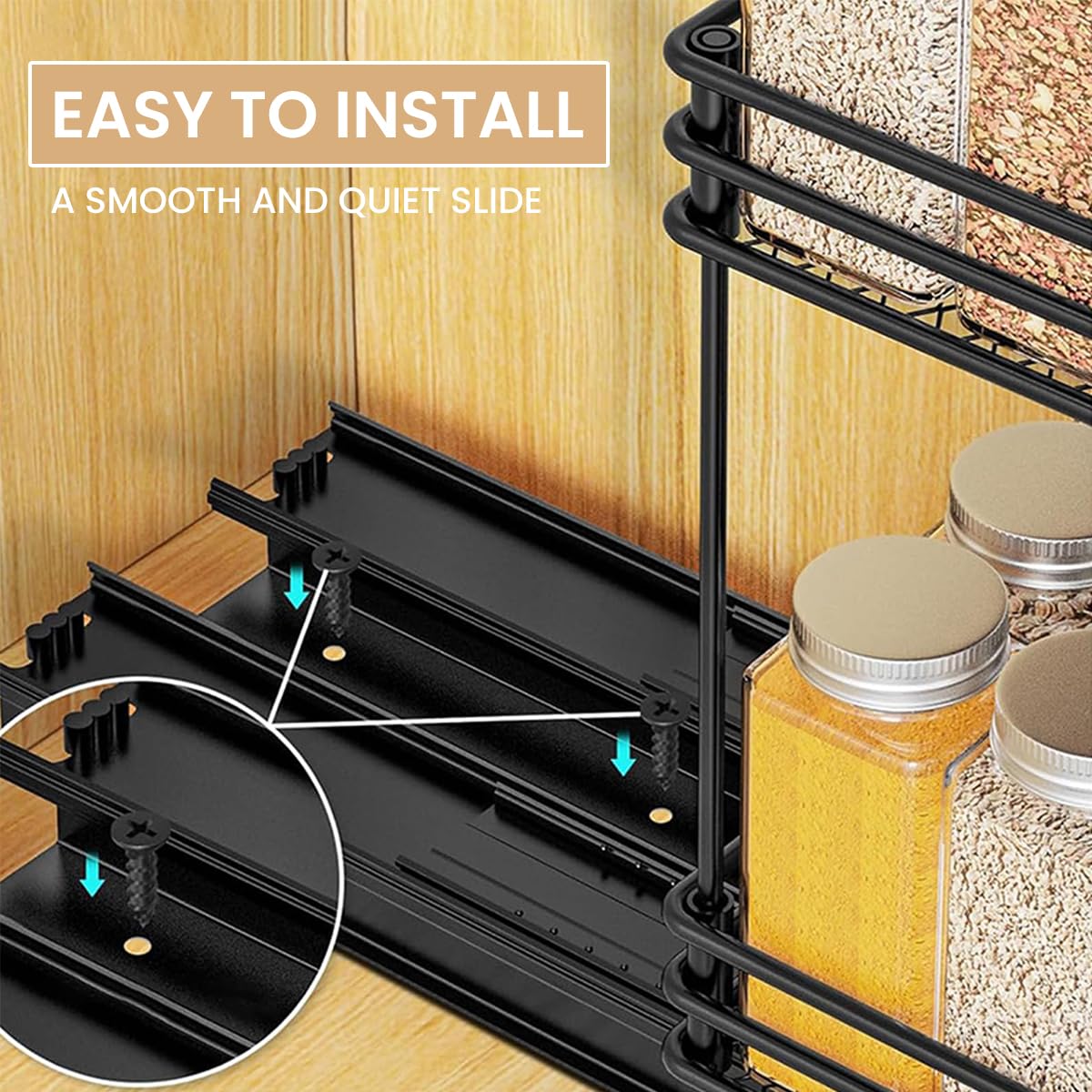 HASTHIP Kitchen Organizer for Countertop and Cabinet 26x15x21.8cm featuring Double Tier Pull Out Metal Rack