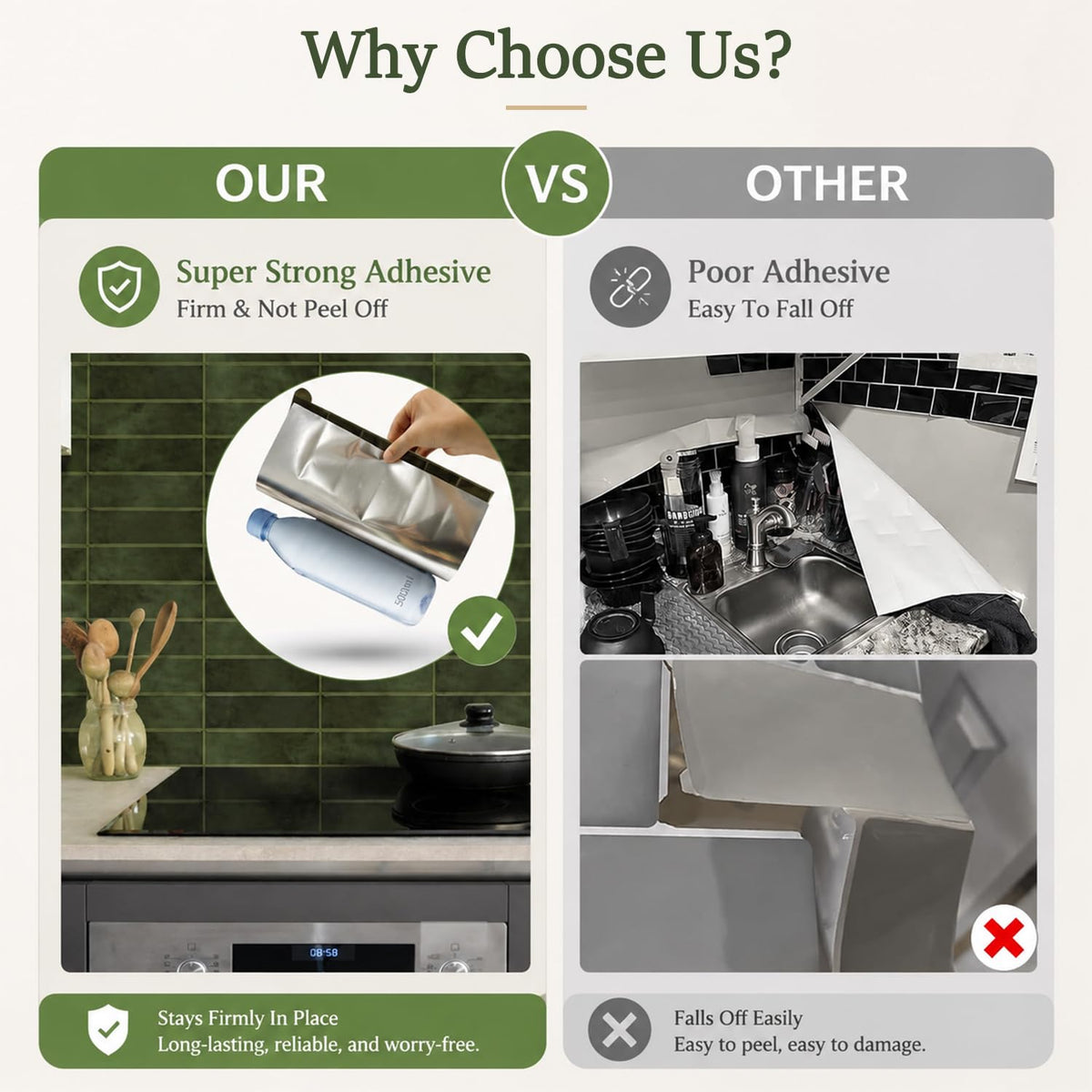 HASTHIP 10-Piece Green Peel-and-Stick Backsplash Tiles, Waterproof and Oil-Resistant