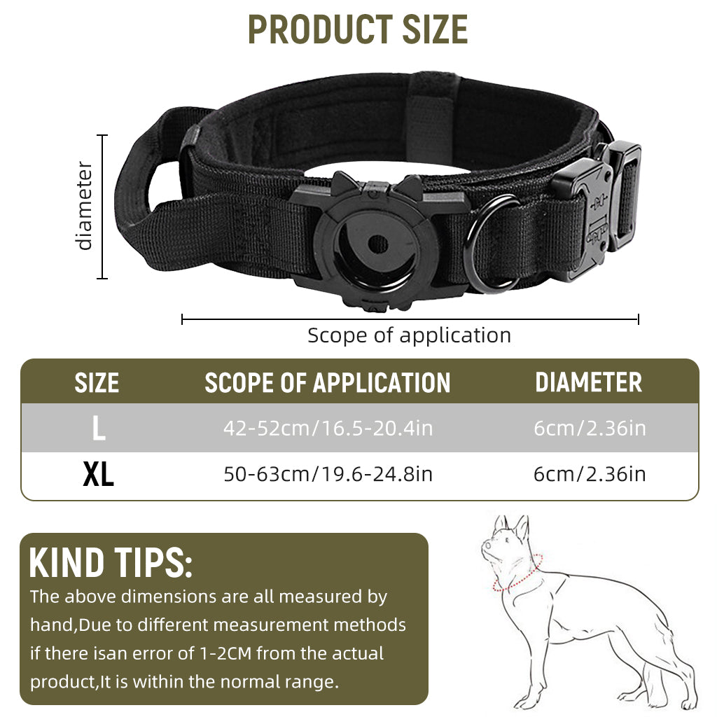 HASTHIP® Tactical AirTag Dog Collar, 2 in 1 AirTag Dog Collar, with Handle & D Ring Heavy Duty Dog Colla, Adjustable Air Tag Accessories Pet Collar for Small Medium Large Dogs(Neck Size 42-52CM)