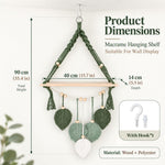 HASTHIP Boho Wall-Mounted Storage Shelf with Green Leaf Weaving, Tassel Trim and Wood Platform