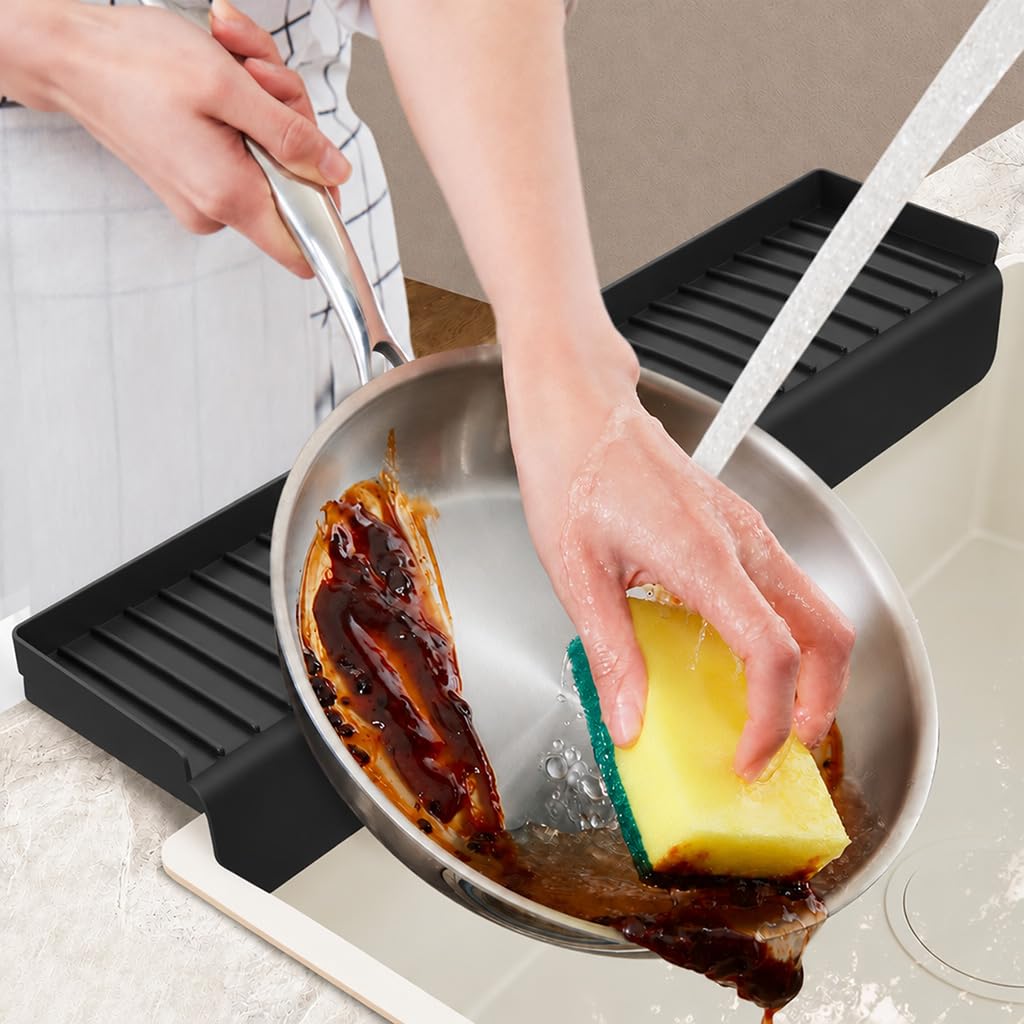 HASTHIP Silicone Sink Edge Protector, 4 x 24 in, 5mm Thick with 5 Degree Drainage Slope