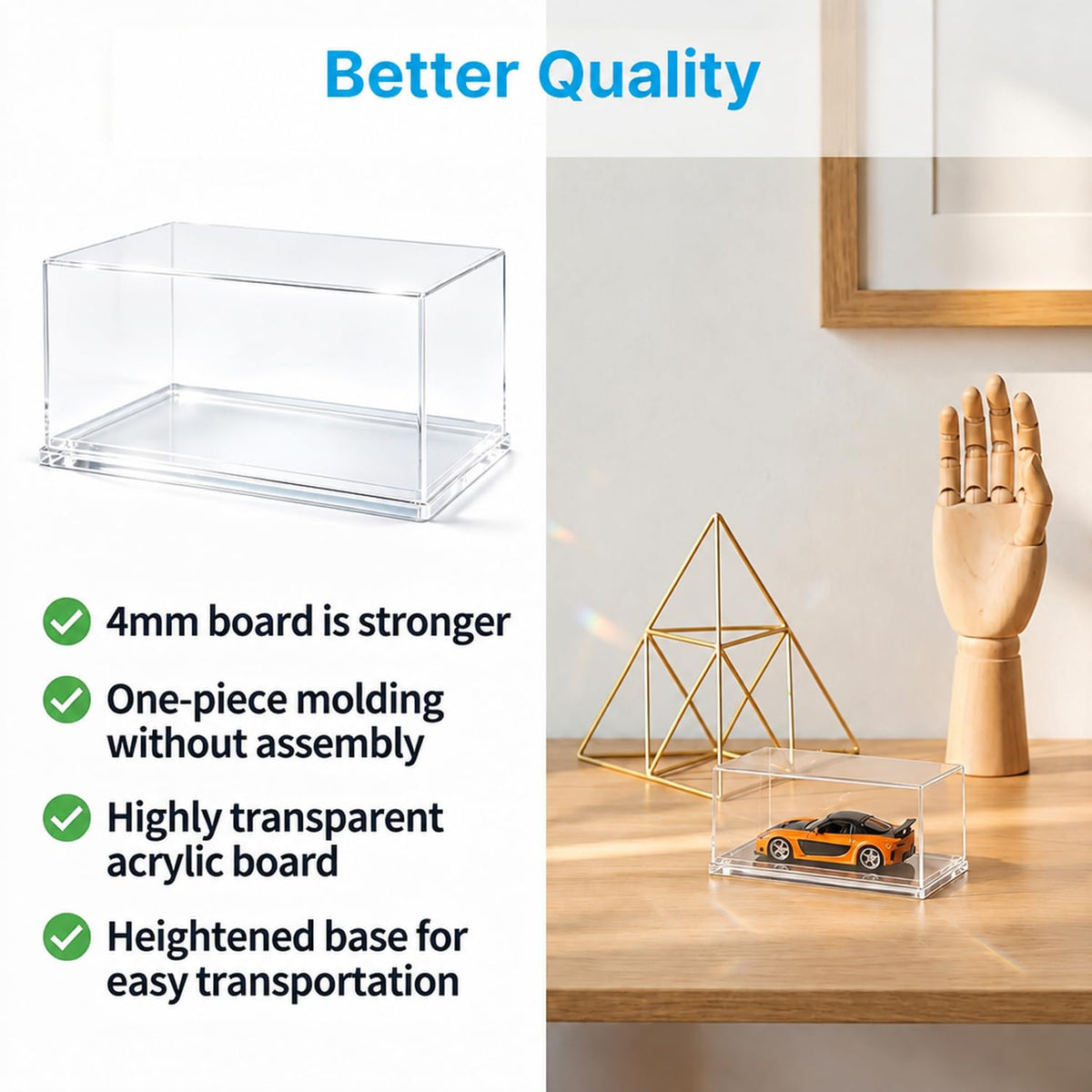 HASTHIP 1/64 Model Car Display Cases, 4 Clear Acrylic Boxes, Stackable with Rounded Edges