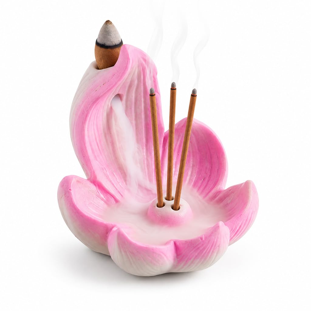 HASTHIP Lotus Incense Burner, 4-Hole Resin Stick Holder with Leaf Tray for Pooja and Meditation