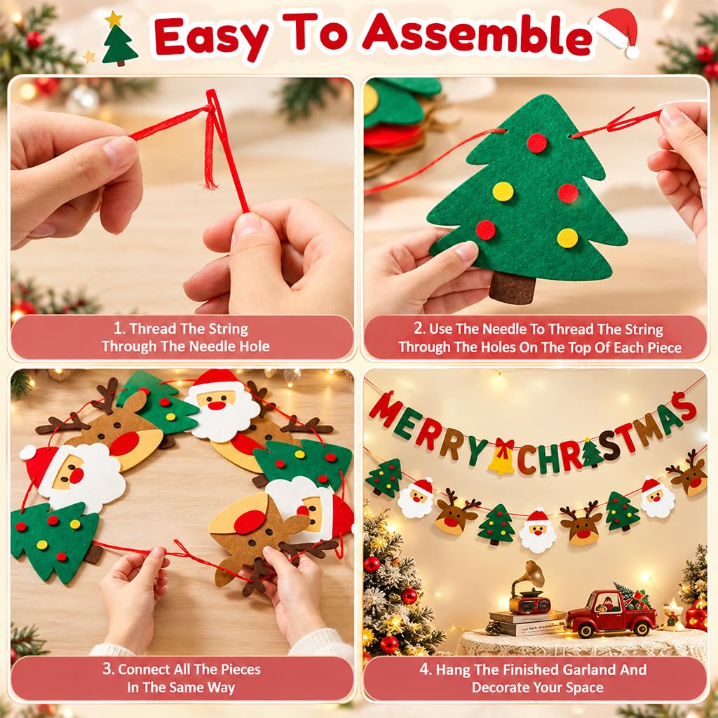 HASTHIP Felt Christmas Banner Set with Merry Christmas and Santa Designs, Adjustable Hanging Cord