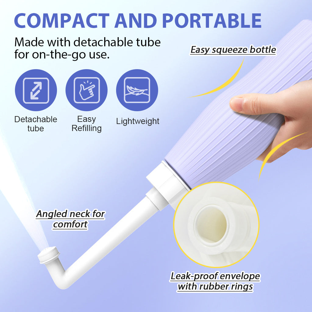 HASTHIP® Peri Bottle, 500ml Portable Travel Bidet with Bag, with 2 Interchangeable Spray Nozzles Travel Bidet with Storage Bag Cleansing Bidet Sprayer for Personal Hygiene Care, Postpartum Perineal