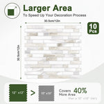HASTHIP 10 Piece 3D Peel-and-Stick Tile Backsplash, 2mm to 2.5mm thick, beige and white