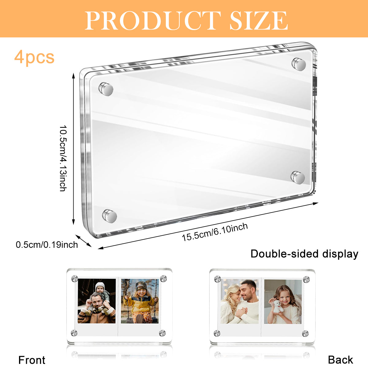 HASTHIP® 4Pcs 6 * 4 Inch Acrylic Magnetic Photo Frame Transparent Magnetic Photo Frame for Fridge