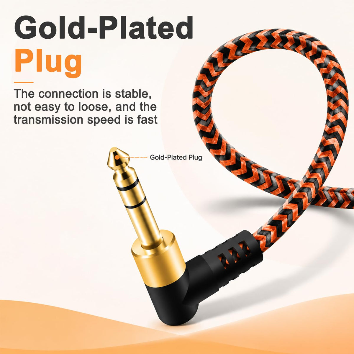 HASTHIP 3m 6.35mm TRS Instrument Cable with Dual Right-Angle Plugs and Braided Nylon Jacket