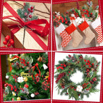 HASTHIP Christmas Decorations Combo for Tree and Wreath with 30 Snow Dusted Pine Branches | Red Berry Pinecones for DIY Crafts