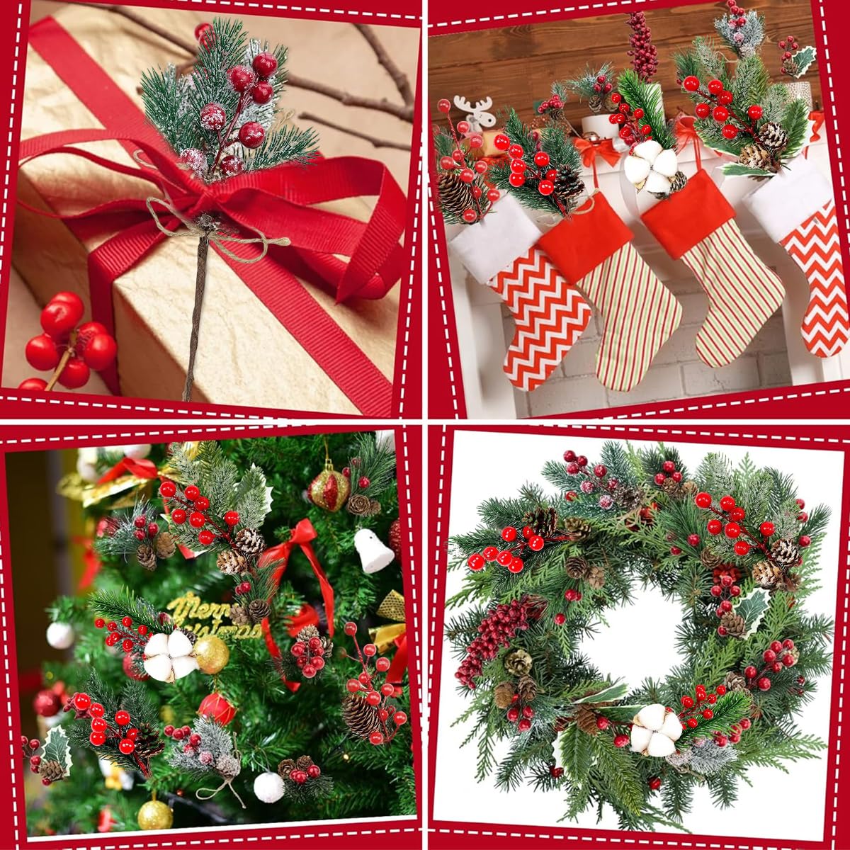 HASTHIP Christmas Red Berries Branches for Tree and Wreath | 5Pcs 7.87 in PVC Decor