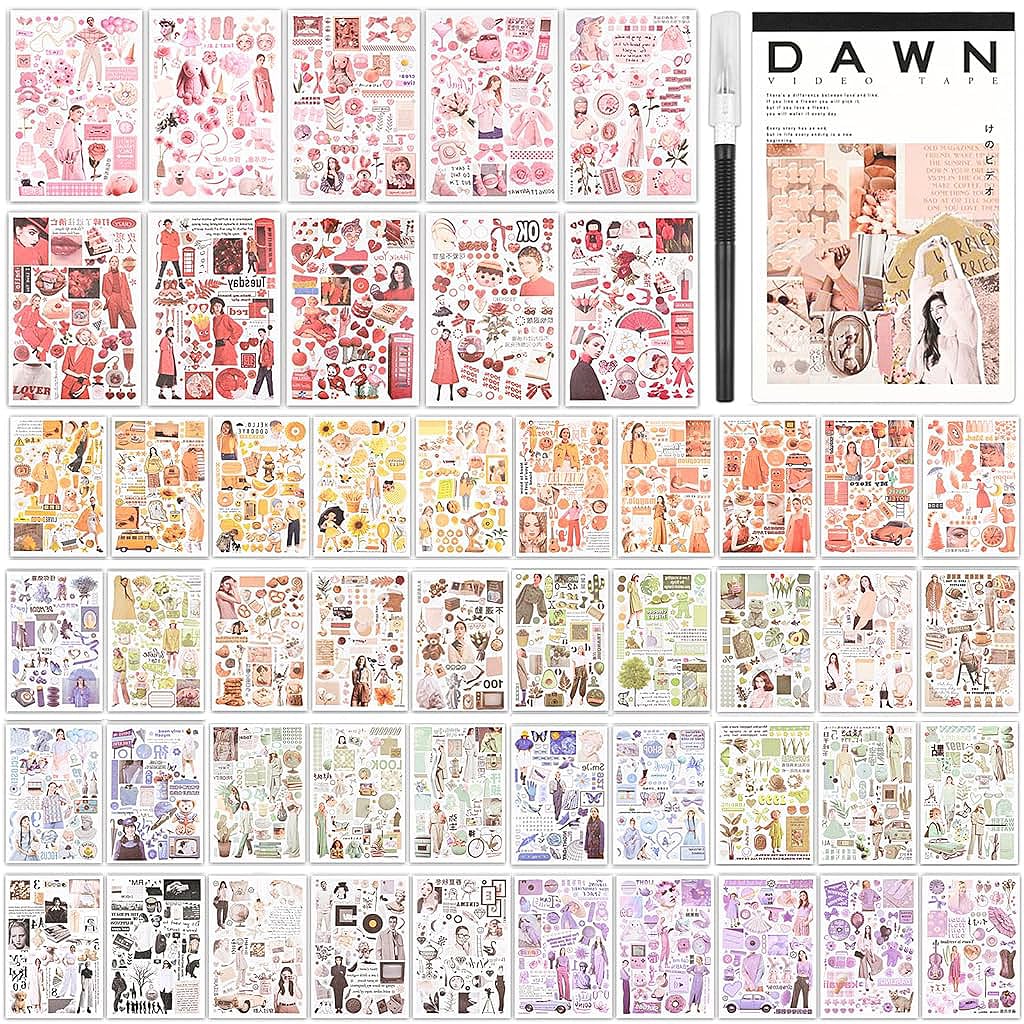 HASTHIP Vintage Washi Stickers for Scrapbooking and Journaling with 50 A5 Sheets | Tear and Adhere Design