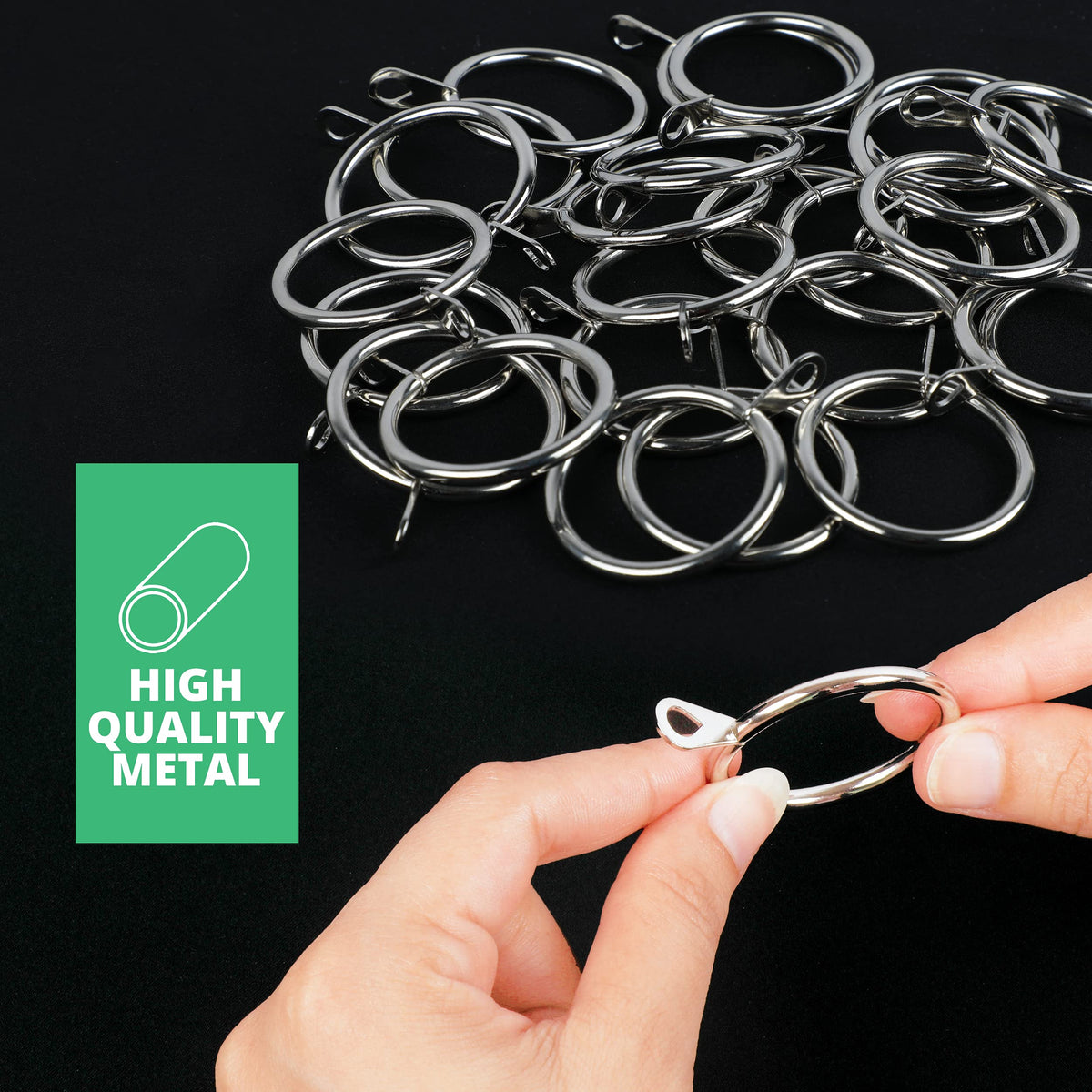 HASTHIP Metal Curtain Rings 36PCS for Window Rods with 37mm Inner Diameter Eyelets | Silver Rustproof Hooks