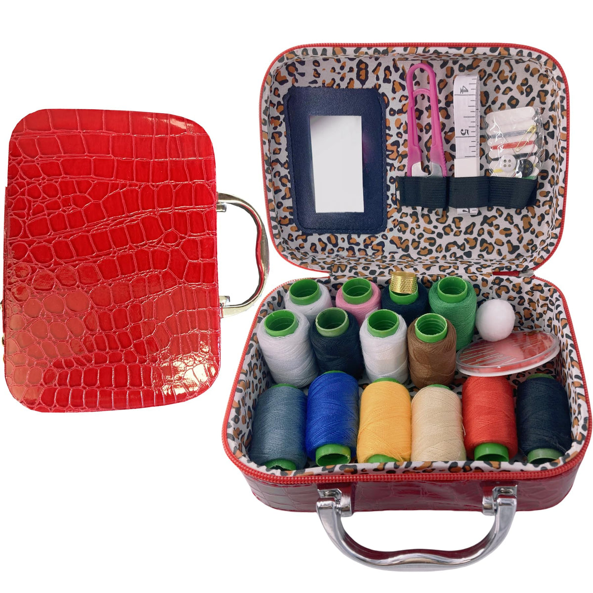 HASTHIP® Sewing Kit Set Portable Sewing Supplies Accessories Box with Thread, Needles, Scissors-Red