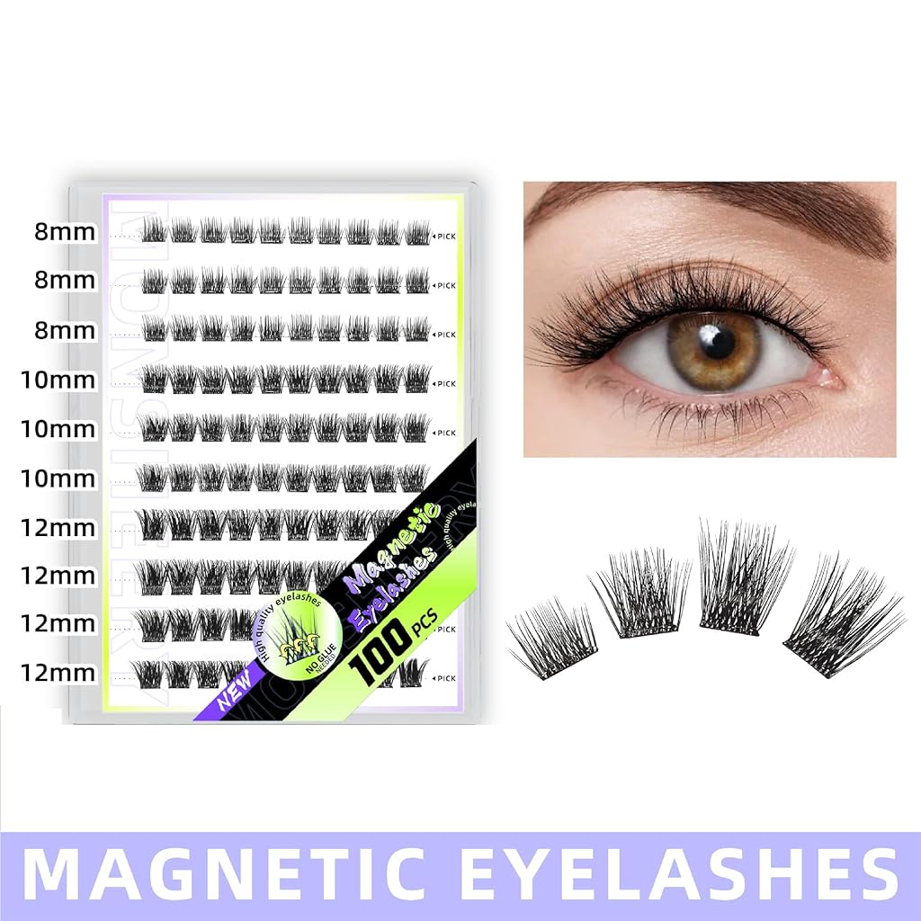 HASTHIP® YourBrand 100Pcs Self Adhesive Lash Clusters, No Glue Needed, Natural Look Pre-Glued Individual Eyelashes Extensions, Reusable Cluster Lashes 8/10/12mm Wispy Short DIY Lash Extensions