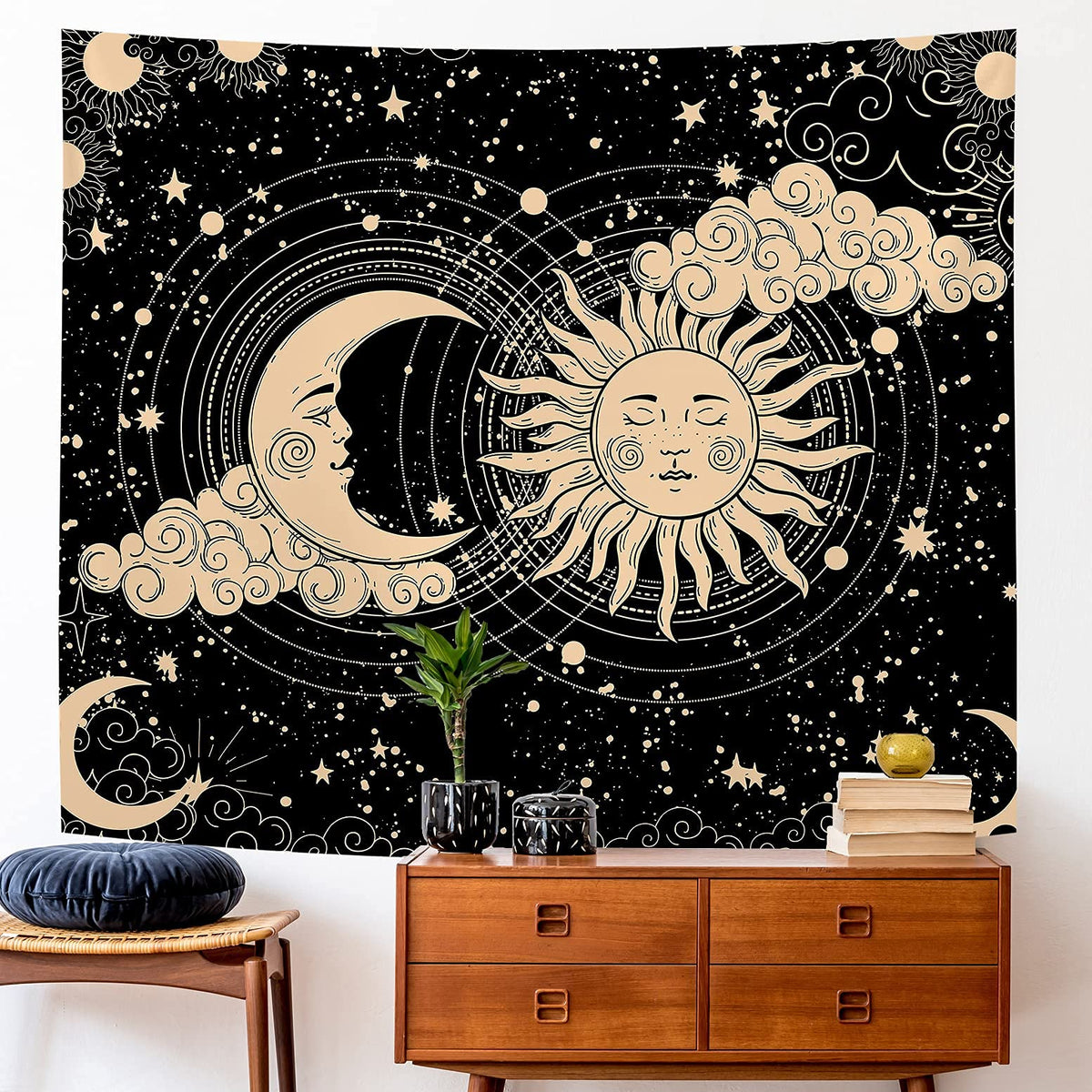 HASTHIP Sun and Moon Tapestry for Bedroom and Living Room with HD Print | 51x59 in Polyester Wall Art