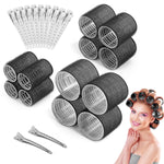 HASTHIP® Tubos Rulos Autoadhesivos Sin Calor para Mujer Niñas, 12PCS Rulos para Cabello 3 Tamaños (Jumbo, Grande, Mediano) con 12 Pinzas Bang Clips Set Profesional Volumen y Rizos Duraderos