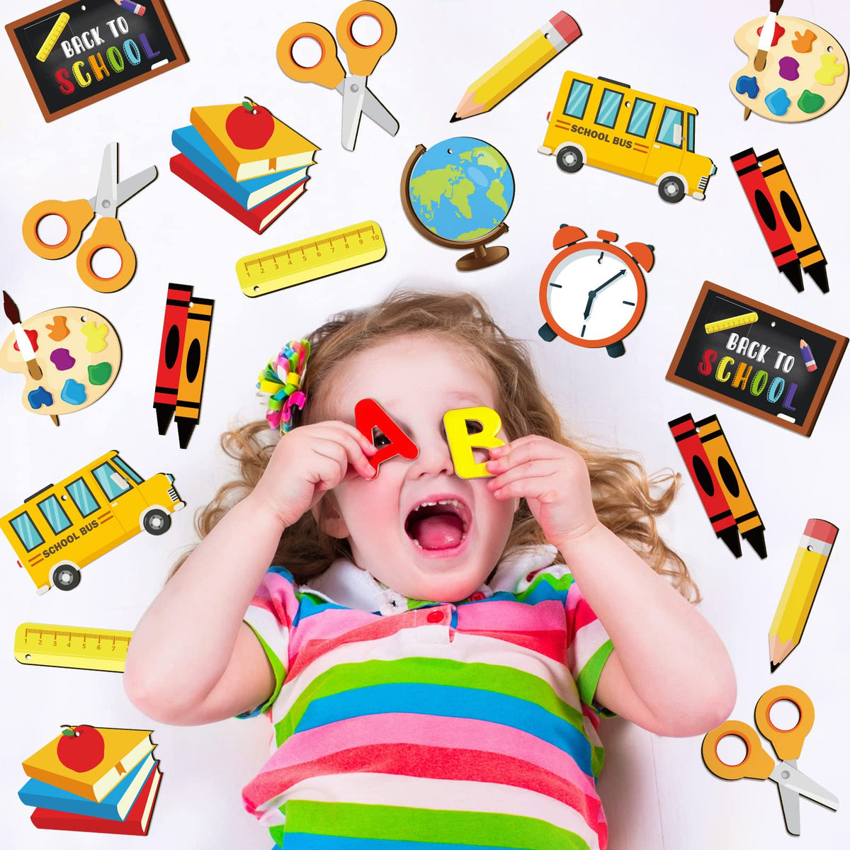 HASTHIP Back to School Supplies for Classroom Decor with 30 Pcs Wooden Charms and 10 m Jute Rope