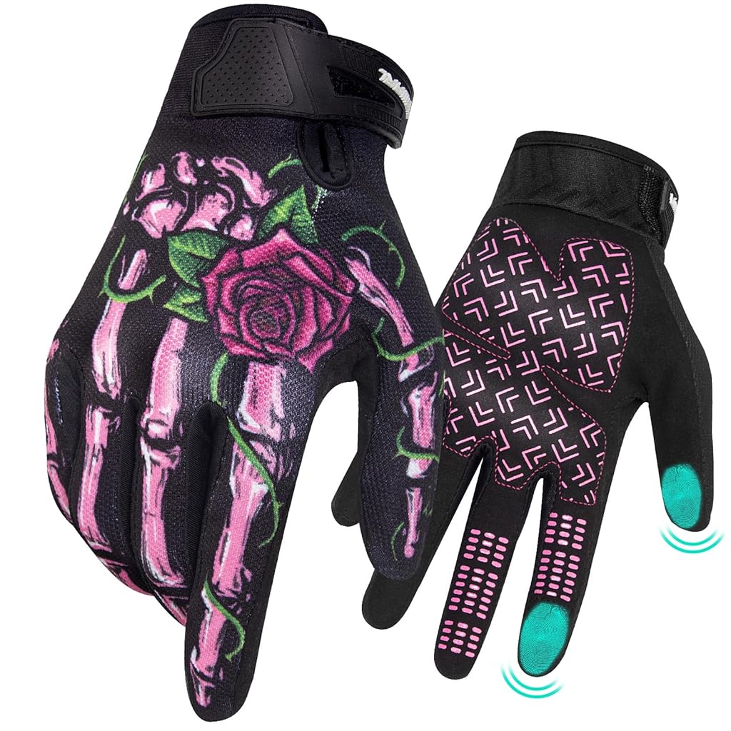 HASTHIP® Skeleton Motorcycle Gloves for Men Women,Touchscreen Full Finger Dirt Bike Gloves,Lightweight Non-Slip Motorbike Riding Hard Knuckle Protection Cycling ATV MTB Outdoor Sports – Black – L