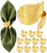 HASTHIP® 12 Pcs Gold Napkin Rings Shiny Metal Napkin Ring Study Leaf Shaped Table Decor for Christmas, Easter, Wedding, Party, Elegant Table Settings Gift Ideas