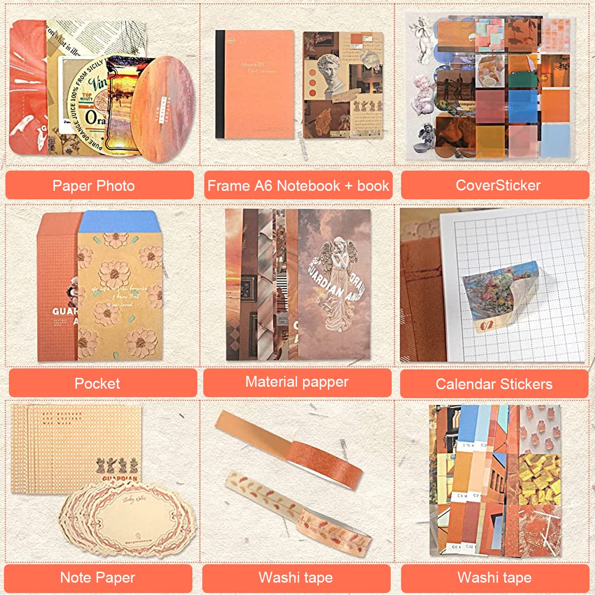 HASTHIP Scrapbook Stickers Supplies Kit for DIY Journals with 31 Sheets & 2 Washi Tapes | Vintage Aesthetic Album Set