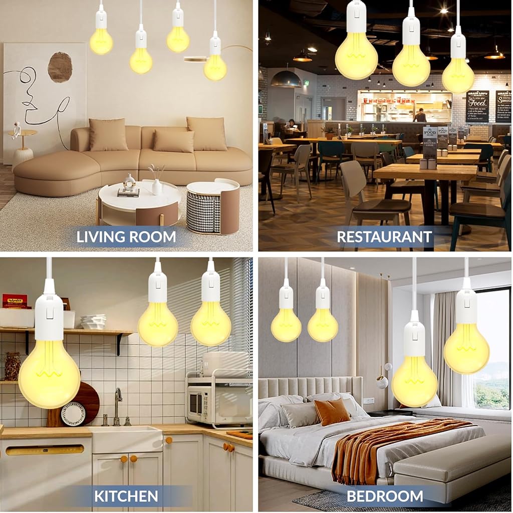 HASTHIP® BrandName 2 Pack E27 Lamp Holder with Cable, Switch & EU Plug, Hanging Pendant Light Socket with 2m Power Cord, Edison Screw Lamp Base for DIY Lighting in Kitchen, Living Room, Bedroom