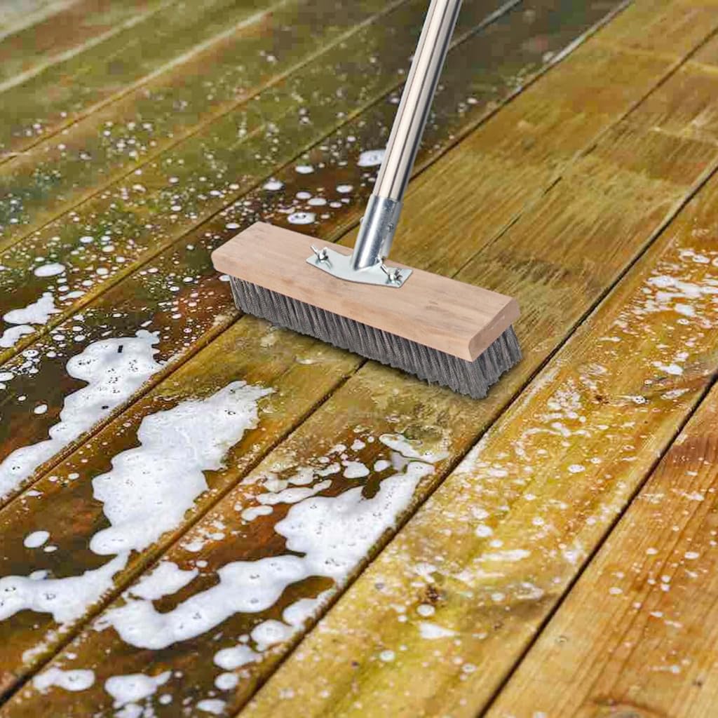 HASTHIP® Stainless Steel Wire Bristle Scrub Brush, Assembly Stainless Steel Rod, 30cm Wide Heavy Duty Floor Cleaning Brush for Tough Dirt, Grout, and Outdoor Surfaces