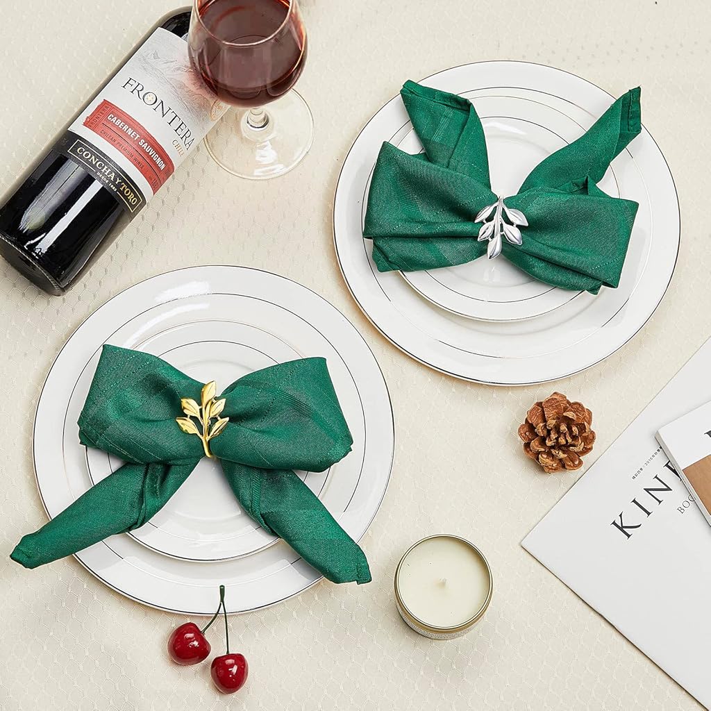 HASTHIP® 12Pcs Gold Leaf Napkin Rings, Elegant Metal Napkin Holders for Wedding, Dinner, Banquet, Festival and Holiday Table Decorations, Durable and Reusable Table Accessories