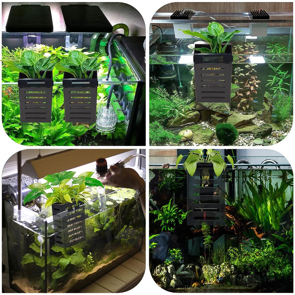 HASTHIP Aquarium Plant Holder 4PCS for Fish Tanks featuring Hooks and Vent Flow Design | Plastic Hanging Planter Cups