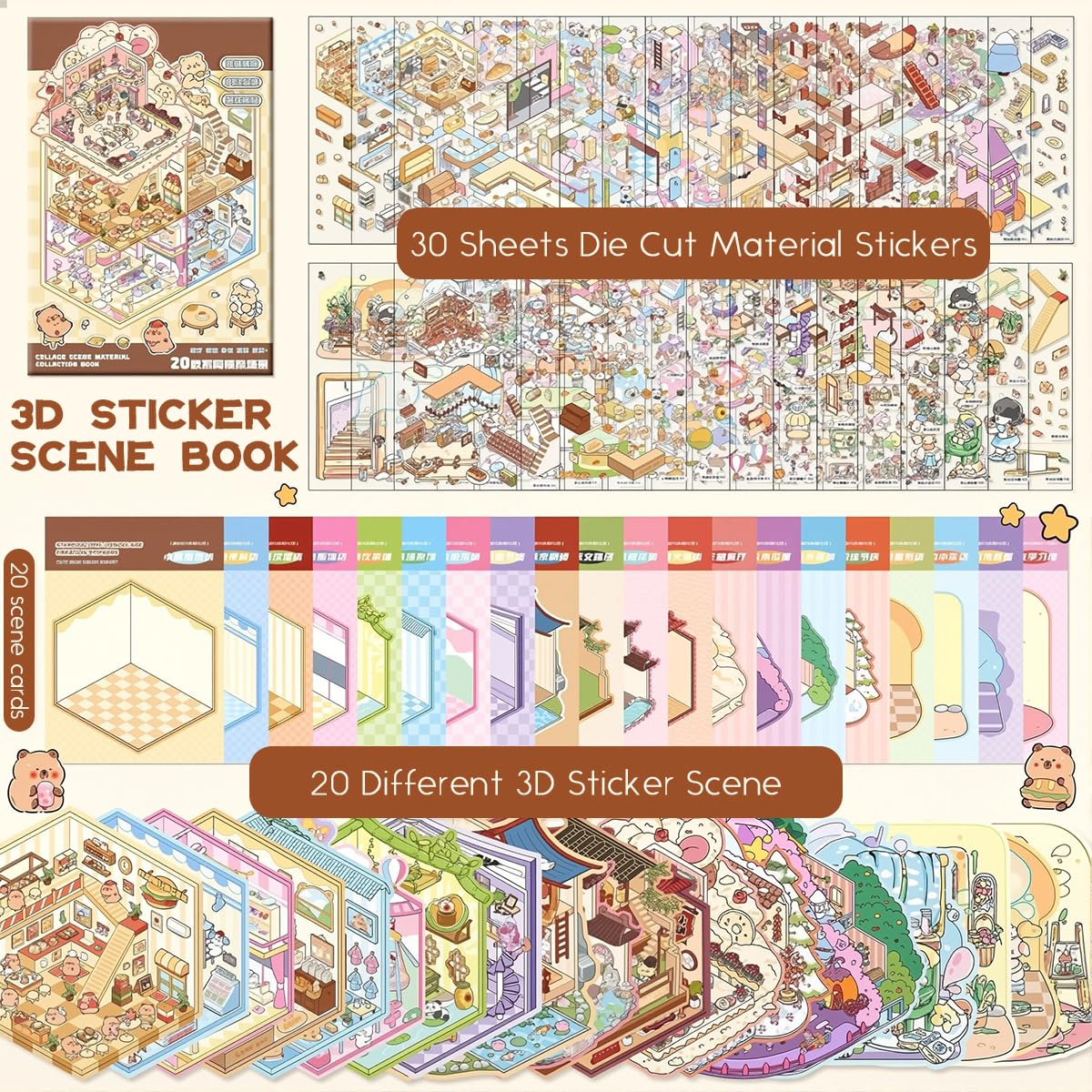 HASTHIP 3D House Stickers for Kids with 40PCS Set and Tweezer | DIY Mini Scene Craft Toy