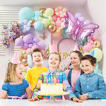 HASTHIP Birthday Party Supplies for Purple Butterfly Theme with 6 Hanging Spirals and 12 Cake Toppers