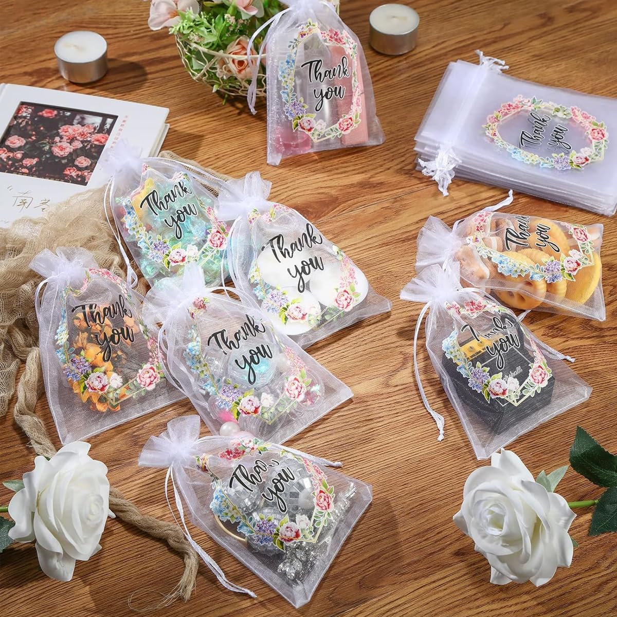 HASTHIP Potli Bags for Gifting 30 pcs 4x6 in with Drawstring Closure and Sheer Mesh | Ideal for Weddings and Parties