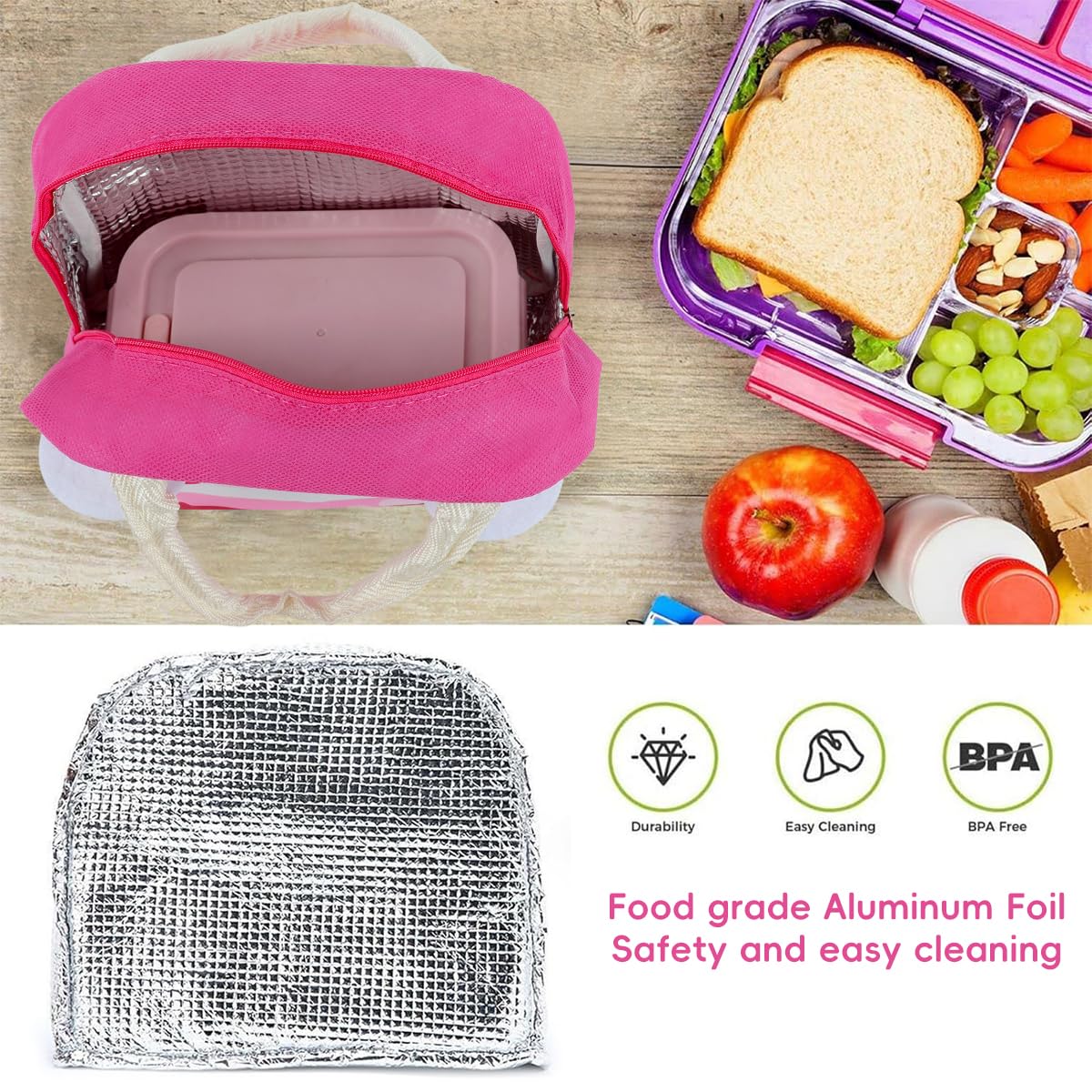 HASTHIP Lunch Bags for Office and School with Thermal Insulation 1 Litre Pink | Reusable Tote