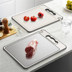 HASTHIP® 14.4 x9.8 inchs Double Sided 304 Wheat Straw & Steel Chopping Board with Whetstone Notch Anti-slip Cutting Board for Meat, Vegetable, Fruit, Deli