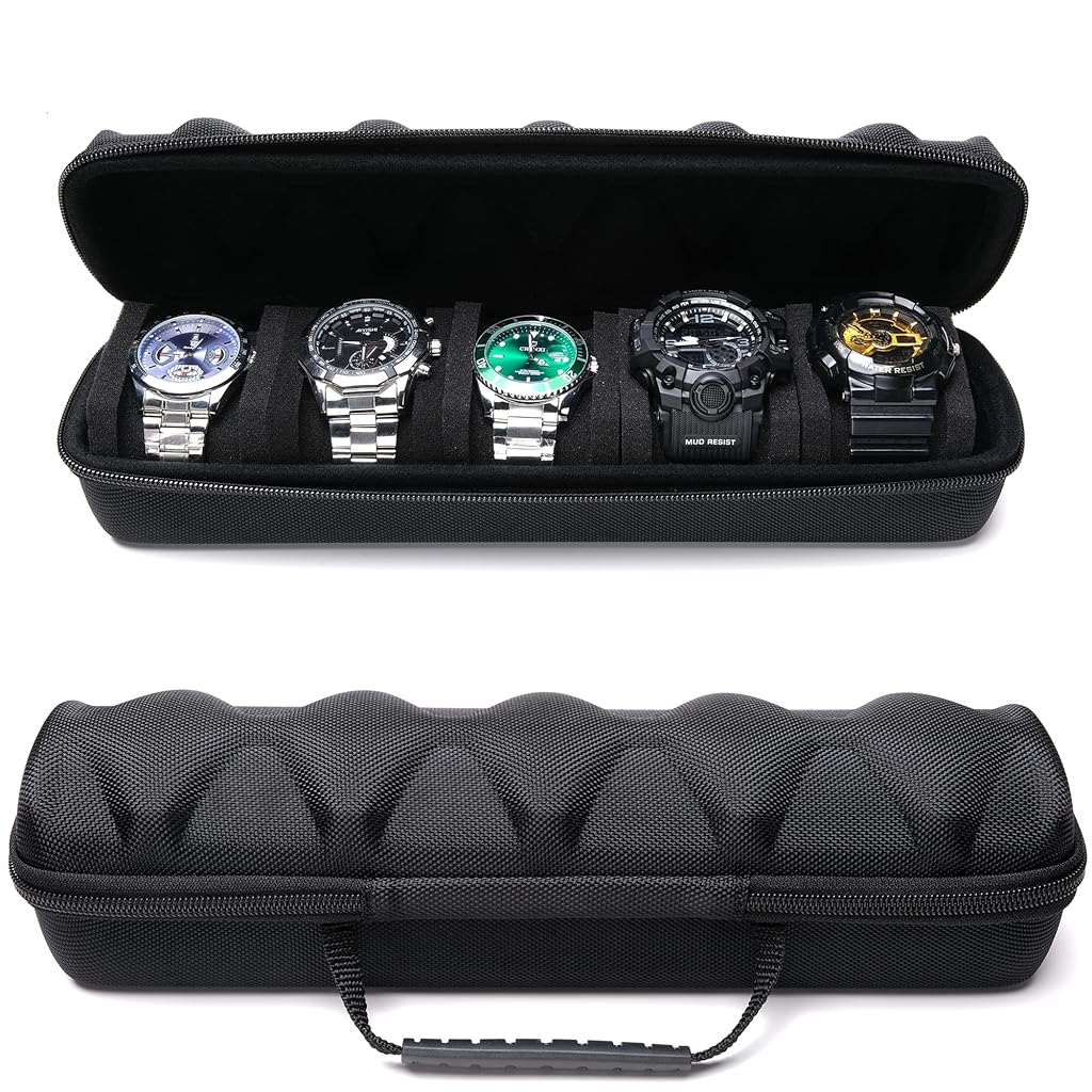HASTHIP® Estuche rígido viaje para reloj hombre con 5 ranuras