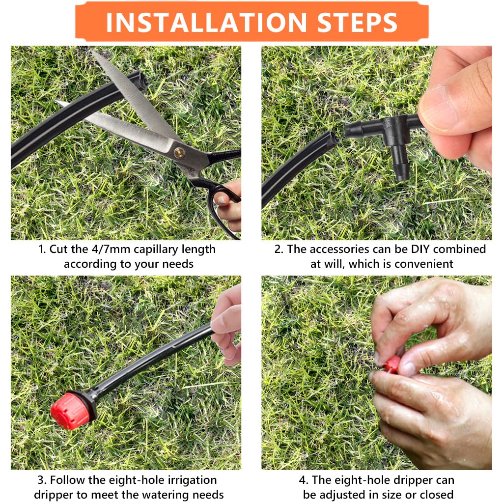 HASTHIP® Slow Irrigation Kit Micro Water Sprayer Set, 30Pcs 8-Hole Drip Nozzles, 10Pcs Mist Water Sprayers & 10Pcs Tee Pipe Connectors, Slow Drip Irrigation Set for Garden, Lawn(Pack of 50)