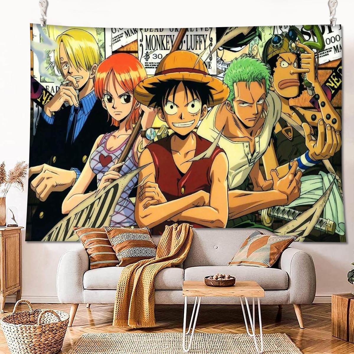 HASTHIP Anime Tapestry for Bedroom and Living Room featuring Monkey D Luffy Group | 51x59 in Polyester Wall Decor with Installation Accessories