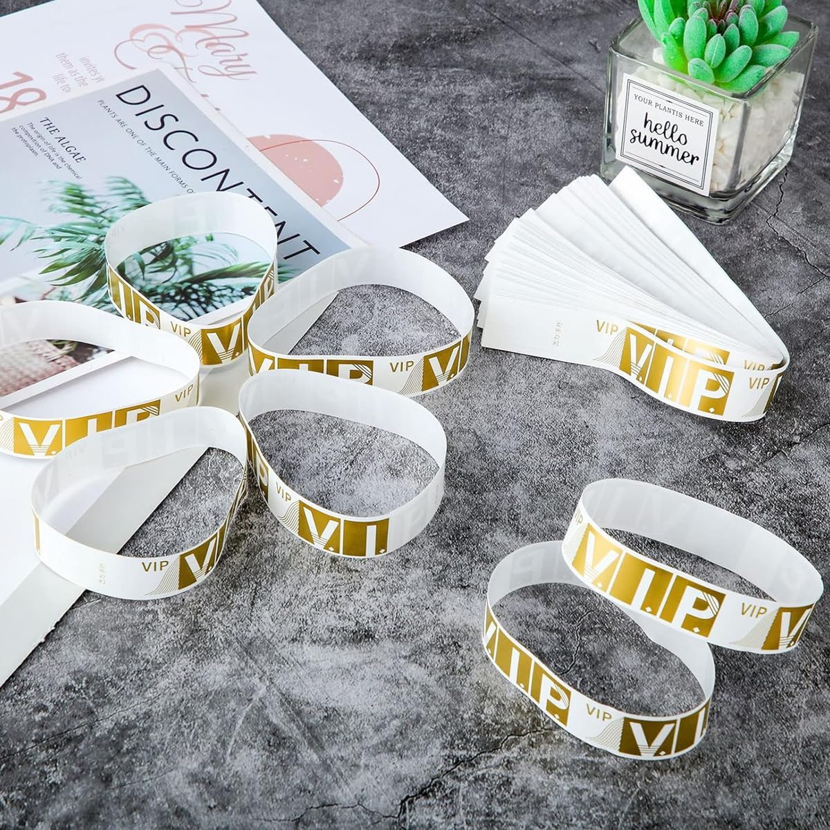 HASTHIP VIP Wristbands for Events featuring 300 pcs Waterproof Paper Bracelets Gold | Party Concert Festival Use