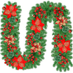 HASTHIP Christmas Garland for Fireplace and Stair Decor with Red Flowers and Berries 106 in | Festive Indoor Outdoor Holiday Decoration