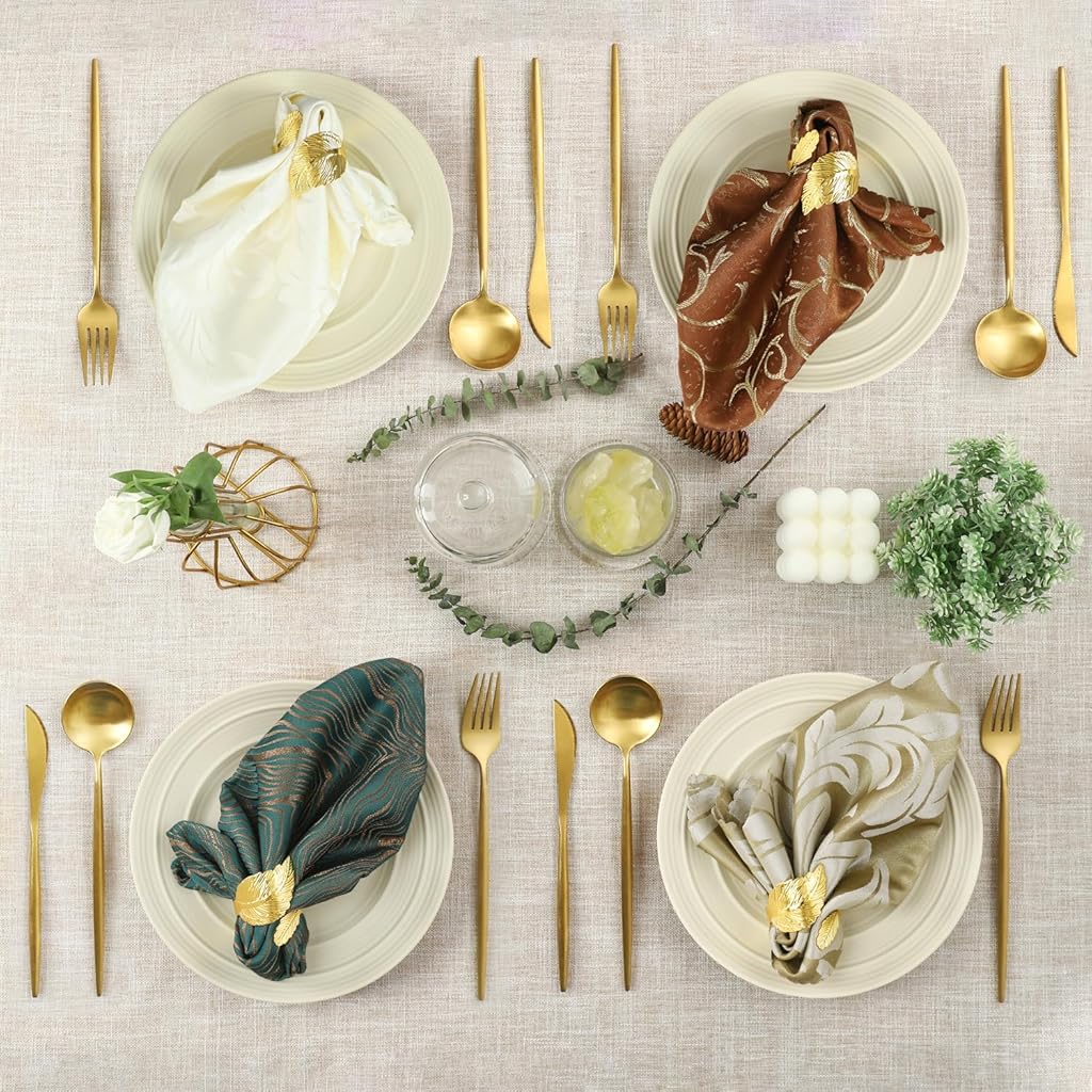 HASTHIP® 12 Pcs Gold Napkin Rings Shiny Metal Napkin Ring Study Leaf Shaped Table Decor for Christmas, Easter, Wedding, Party, Elegant Table Settings Gift Ideas