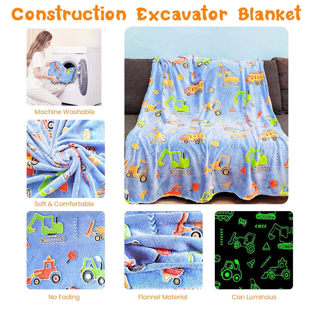 HASTHIP Glow in The Dark Blanket for Kids 200x150 cm with Soft Flannel Fleece | Cozy Cartoon Throw for Boys and Girls